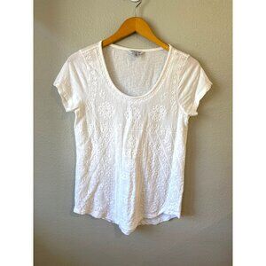 Lucky Brand White Embroidered Scoop Neck Short Sleeve Womens Top M